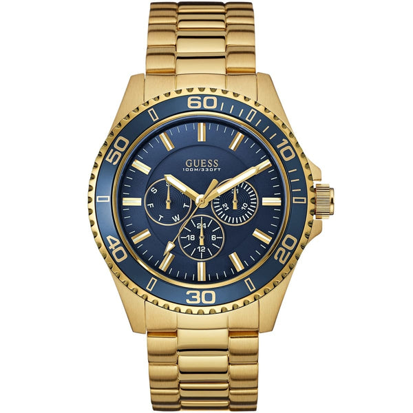 Guess Chaser Multifunction Blue Dial Gold Steel Strap Watch for Men - W0172G5