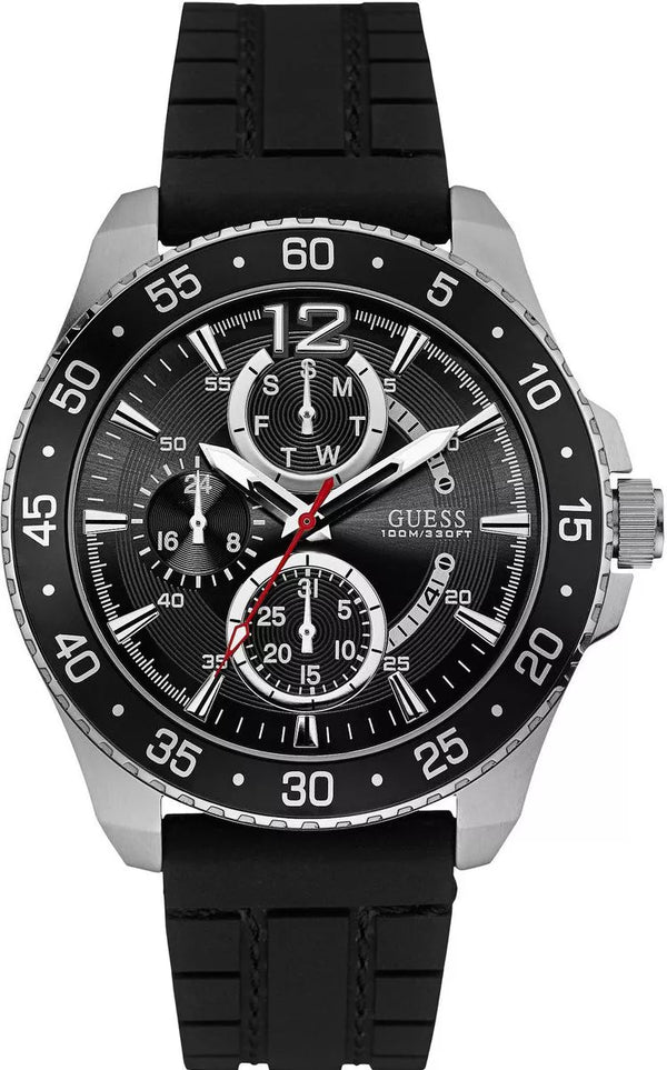 Guess Jet Black Silicone Strap Black Dial Quartz Watch for Gents - W0798G1
