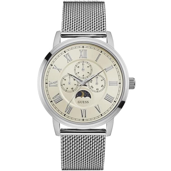 Guess Delancy White Dial Silver Mesh Bracelet Watch for Men - W0871G4