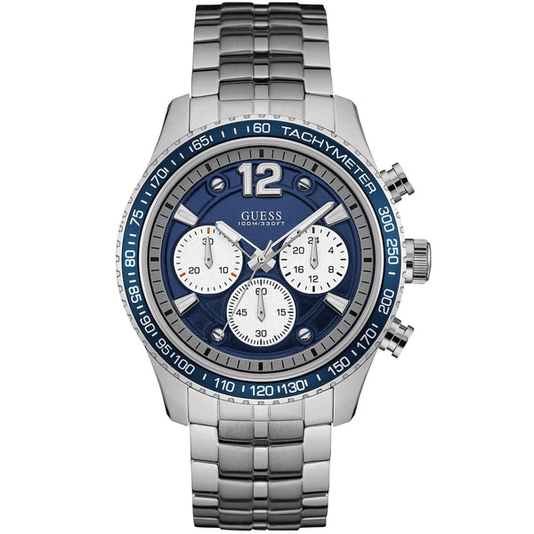 Guess Fleet Silver Stainless Steel Blue Dial Chronograph Quartz Watch for Gents - W0969G1