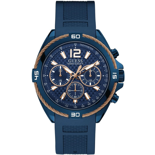 Guess Surge Blue Silicone Strap Blue Dial Chronograph Quartz Watch for Mens - W1168G4