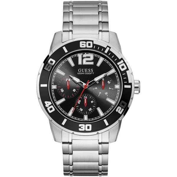 Guess Trek Silver Stainless Steel Black Dial Quartz Watch for Mens - W1249G1