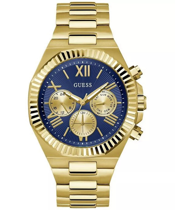 Guess Equity Chronograph Gold Stainless Steel with Blue Dial 44mm Watch for Mens-GW0703G6