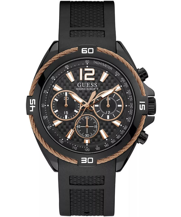 Guess Surge Black Silicone Strap Black Dial Chronograph Quartz Watch for Mens - W1168G3