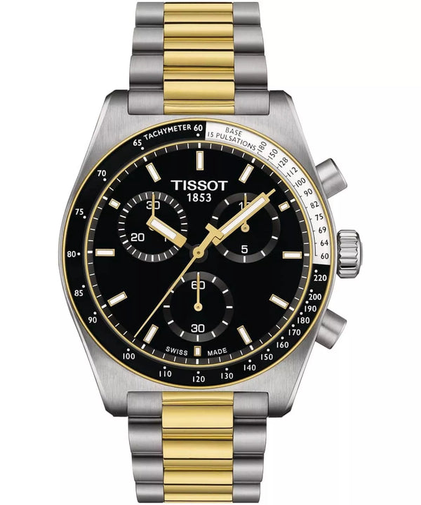 Tissot PR516 Chronograph Silver-Gold Chain with Black Dial Watch for Men-T149.417.22.051.00