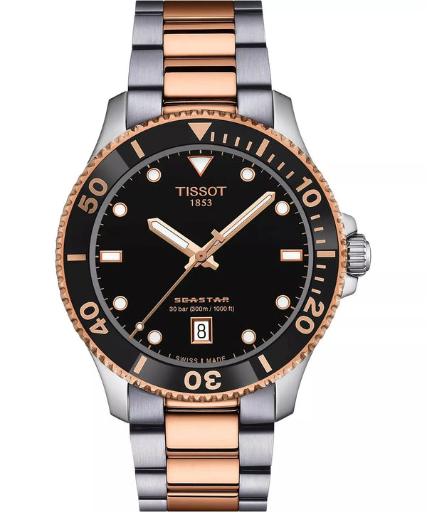 Tissot Seastar 1000 Quartz Silver and Rose Gold with Black Dial Watch for Men-T120.410.22.051.01